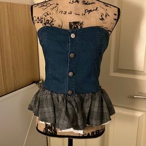 Fashion nova strapless denim peplum ruffle too cute girly large L